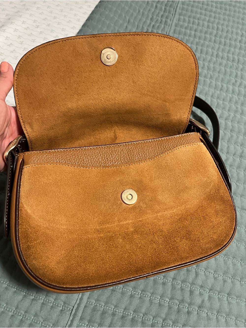 Coach Two-Tone Cream and Tan Suede & Leather Crossbody - Picture 13 of 16